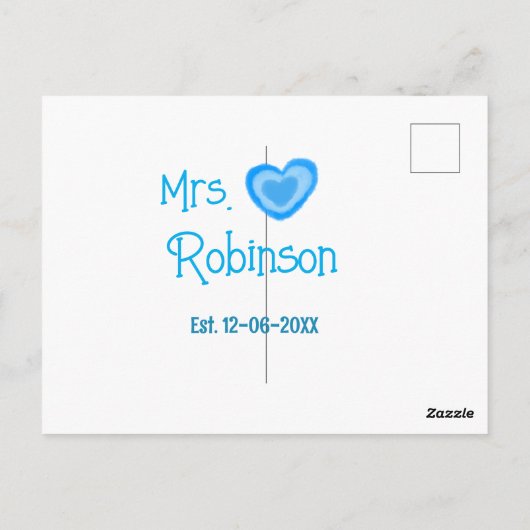 Bruid to be Mrs. add naam datum blauw hart waterve Briefkaart (Achterkant)