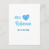 Bruid to be Mrs. add naam datum blauw hart waterve Briefkaart (Voorkant)