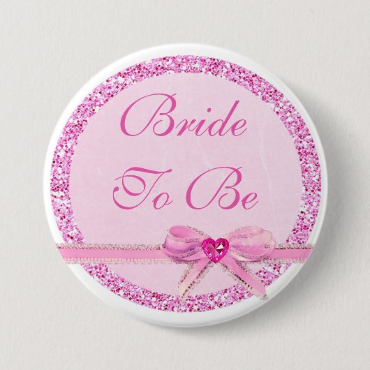 Bruid To Be Pink Bow Faux Glitter Button (Voorkant)