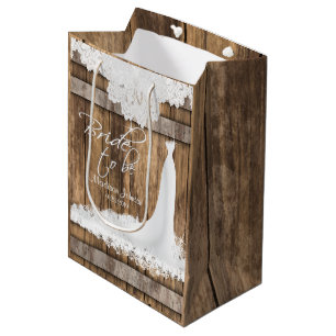 Bruid to Be - Rustiek hout en witte kant ontwerp Medium Cadeauzakje