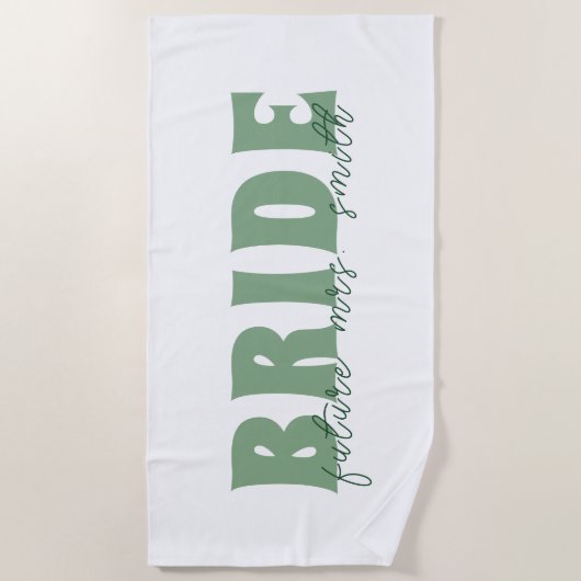 Bruid Toekomst Mrs Custom Naam Wit en Groen Strandlaken (Voorkant)