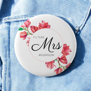 Bruid Toekomstige Mevrouw White Bloemige Huwelijk Ronde Button 5,7 Cm
