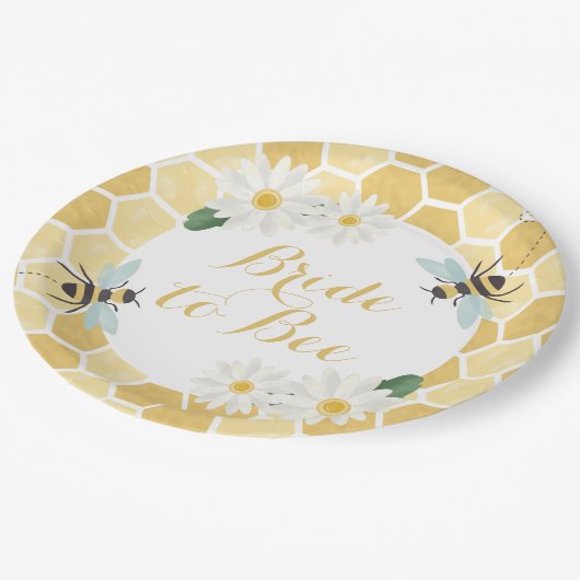 Bruid-tot-be bruidsfeest honingraat en madeliefjes papieren bordje (Gekanteld)