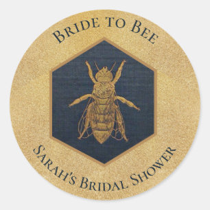 Bruid-tot-Bij Bijenkorf Bruidsdouche Goud Honing Ronde Sticker
