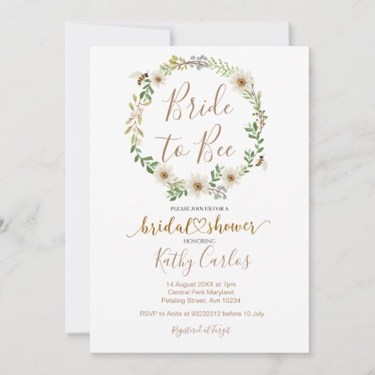 Bruid-tot-Bij Daisy Bruiloft Uitnodiging (Voorkant)