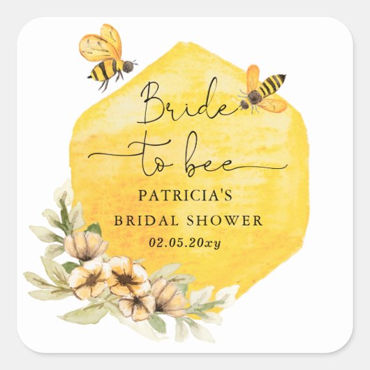 Bruid Tot Bij Honeybee Bloem Bruidsdouche Vierkante Sticker (Voorkant)