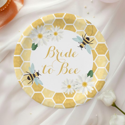 Bruid tot bijen Bruidsfeest honingraat en madelief Papieren Bordje