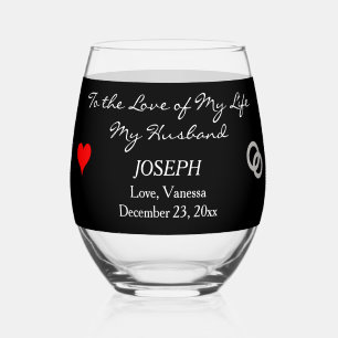 Bruid tot Bruidegom Gift Monogram Zwart Rood Hart Wijnglas Zonder Voet