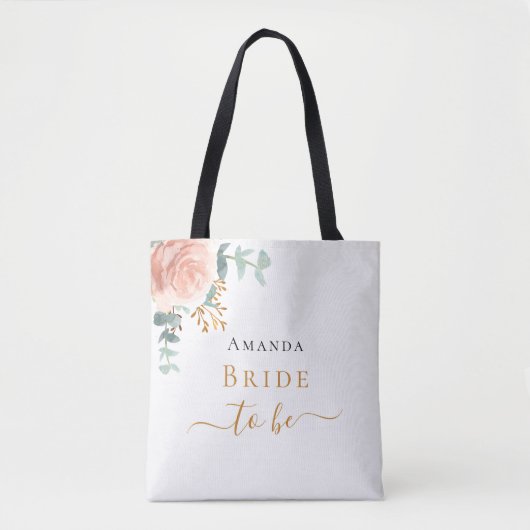 Bruid-tot-ziijn roosgoud bloemige elegante script tote bag (Voorkant)