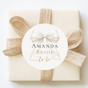 Bruid-tot-zijn ivoorkleurige strik parels elegante ronde sticker