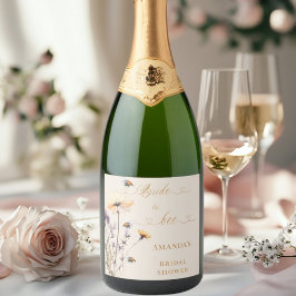 Bruid-tot-zijn wilde bloemen ivoorkleurige bruidsd sparkling wijnetiket
