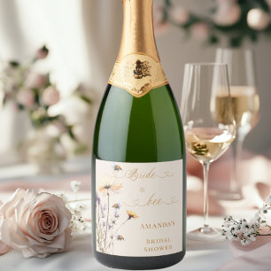 Bruid-tot-zijn wilde bloemen ivoorkleurige bruidsd sparkling wijnetiket