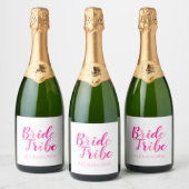 Bruid Tribe Bachelorette Party Hot Pink Sparkling Wijnetiket (Flessen)