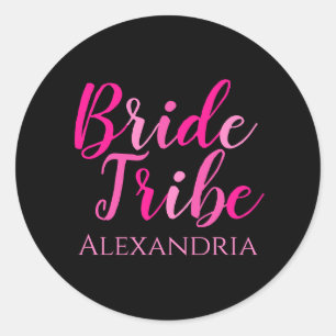 Bruid Tribe Bachelorette Party Hot Roze Zwart Ronde Sticker