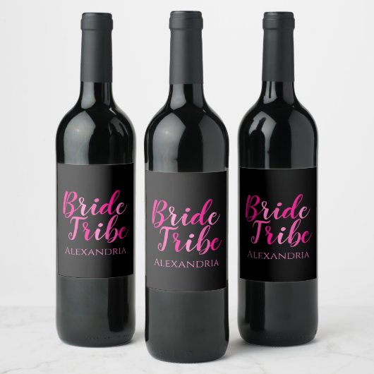 Bruid Tribe Bachelorette Party Hot Roze Zwart Wijn Etiket (Flessen)