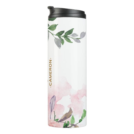 Bruid Tribe Bloemen en Faux Goud met Naam Thermosbeker (Geroteerd rechts)