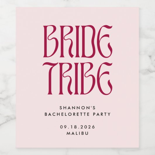 Bruid Tribe Bold Roze Magenta Bachelorette Wijn Etiket (Enkel label)