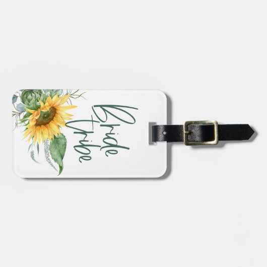 Bruid Tribe Bruidsmeisje Zonnebloem Eucalyptus Rus Bagagelabel (Voorkant horizontaal)