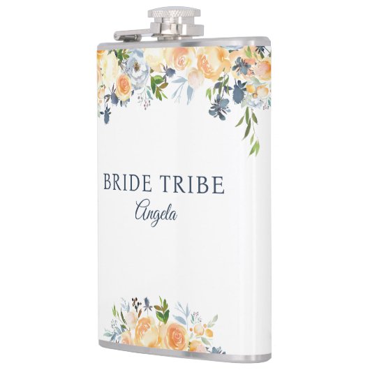 Bruid Tribe Coral Peach Navy Bloemen Custom Heupfles (Links)