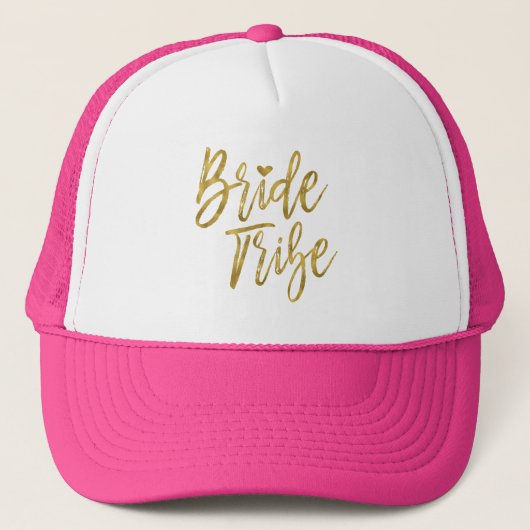 Bruid Tribe Faux Gold Folie en Roze met Hart Trucker Pet (Voorkant)