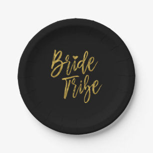 Bruid Tribe Faux Gold Folie en zwart met hart Papieren Bordje