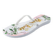 Bruid Tribe Faux Gold met Bloemen en Naam Teenslippers (Schuin)