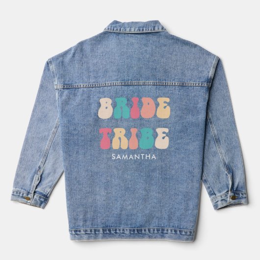 Bruid Tribe Funky Retro  Bachelorette Party Denim Jacket (Achterkant)