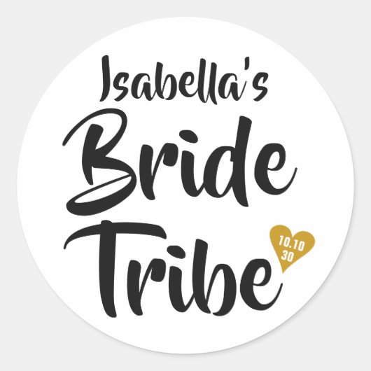 Bruid Tribe Gold Date Heart Gepersonaliseerd Ronde Sticker (Voorkant)