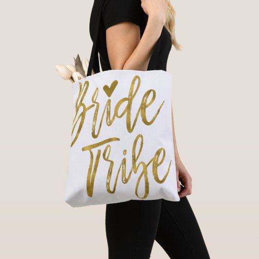 Bruid Tribe Goud en Wit Wedding Party Bag Tote Bag (Dichtbij)