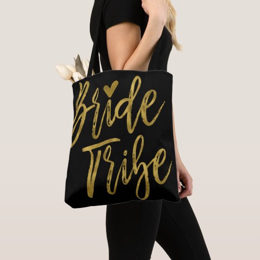 Bruid Tribe Goud en Zwarte Wedding Party Bag Tote Bag (Dichtbij)