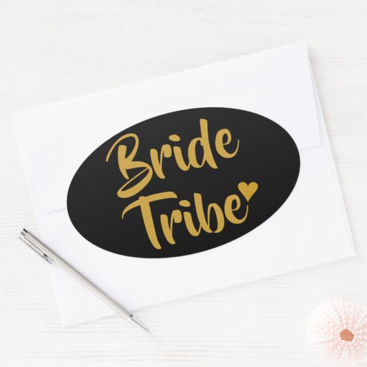 Bruid Tribe Goud Hart Ovale Sticker (Envelop)