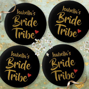 Bruid Tribe Gouden Script Rode Hart Ronde Button 5,7 Cm