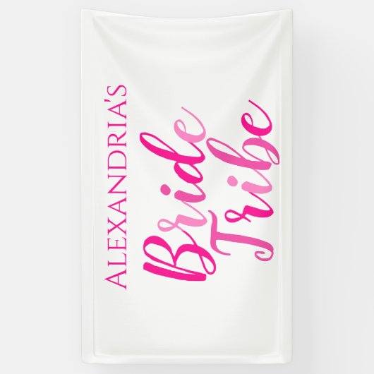 Bruid Tribe Heet Roze Modern Bachelorette Party Spandoek (Verticaal)