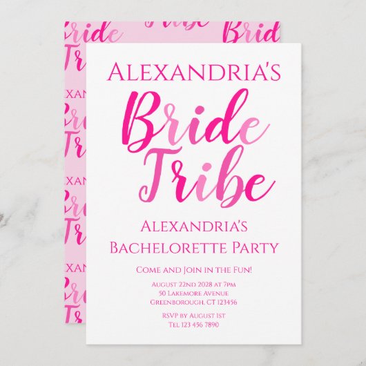 Bruid Tribe Hot Roze Bachelorette Party Kaart (Voorkant / Achterkant)