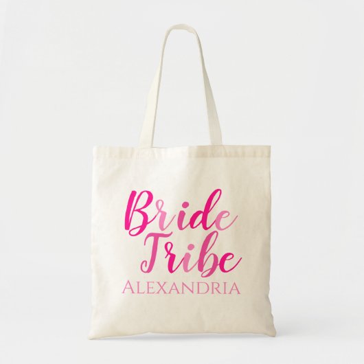 Bruid Tribe Hot Roze Typografie Bachelorette Tote Bag (Voorkant)