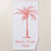 Bruid Tribe Koraal Tropische Palm Tree Custom Strandlaken (Voorkant)