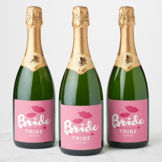 Bruid Tribe Roze Mousserende Wijn Label Kiss Sparkling Wijnetiket (Flessen)