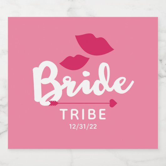 Bruid Tribe Roze Mousserende Wijn Label Kiss Sparkling Wijnetiket (Enkel label)