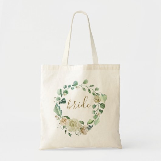 Bruid Trouw BeigeRoos Waterverf Krans Script Tote Bag (Voorkant)