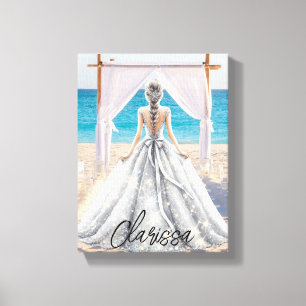 Bruid Trouwdag Strand Trouwen Fantasie Jurk Bruids Canvas Afdruk
