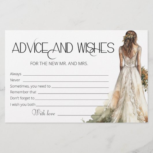 Bruid Trouwjurk Advies en Wensen Vrijgezellenfeest Briefpapier (Voorkant)