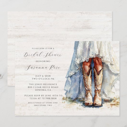 Bruid Trouwjurk Cowgirl Boots Vrijgezellenfeest Kaart (Voorkant / Achterkant)