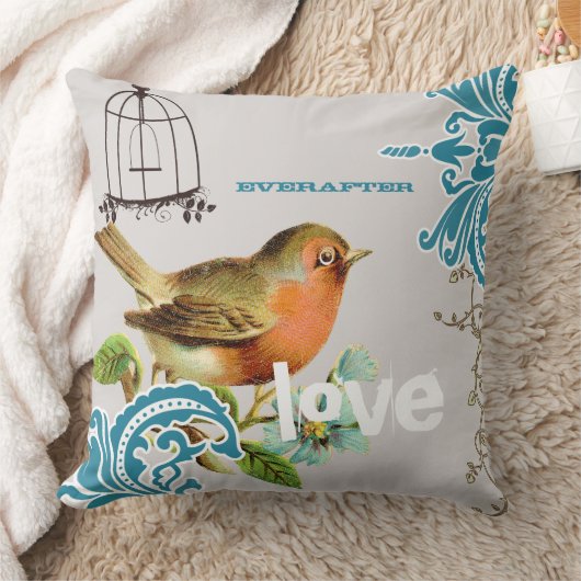 Bruid van altijd Teal Koraal Grijs Cute Vogel Voge Kussen (Deken)