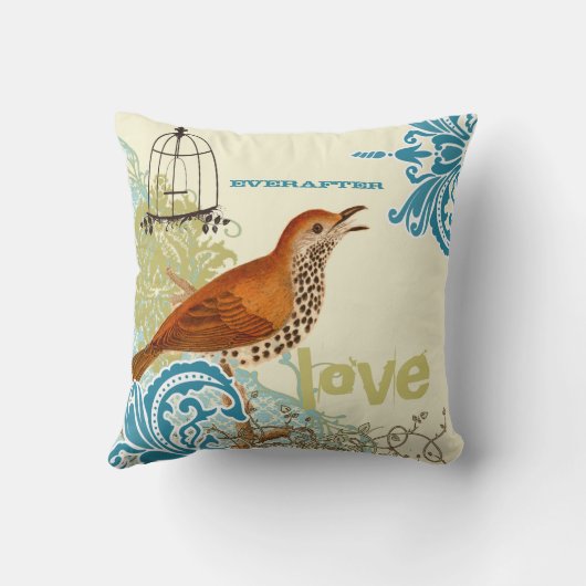 Bruid van altijd Teal Koraal Lime Schattige Vogel  Kussen (Achterkant)