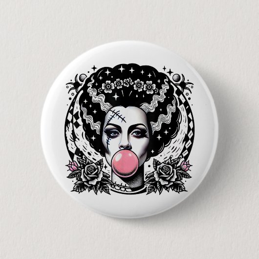 Bruid Van Frankenstein Bubblekauwgom Monster Hallo Ronde Button 5,7 Cm (Voorkant)