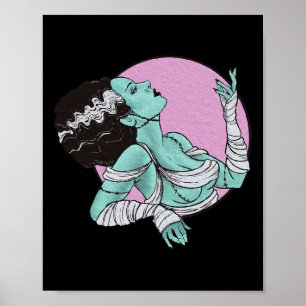 Bruid van Frankenstein Halloween Retro Roze Poster