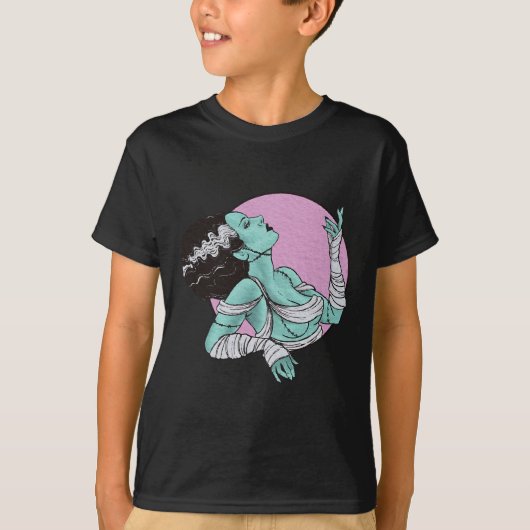 Bruid van Frankenstein Halloween Retro Roze T-shirt (Voorkant)