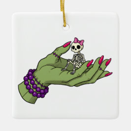 Bruid van Frankenstein Hand met Skeleton Bow | GOT Keramisch Ornament