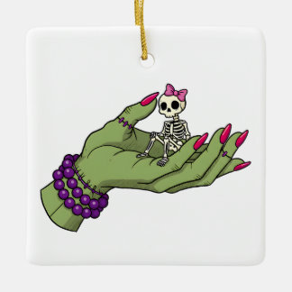 Bruid van Frankenstein Hand met Skeleton Bow | GOT Keramisch Ornament