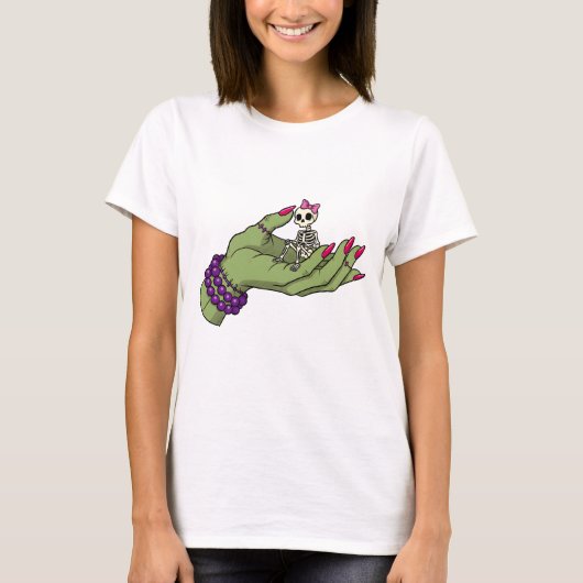 Bruid van Frankenstein Hand met Skeleton Bow T-shirt (Voorkant)